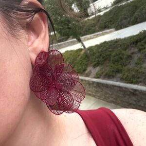 Bold Burgundy Floral Statement Earrings